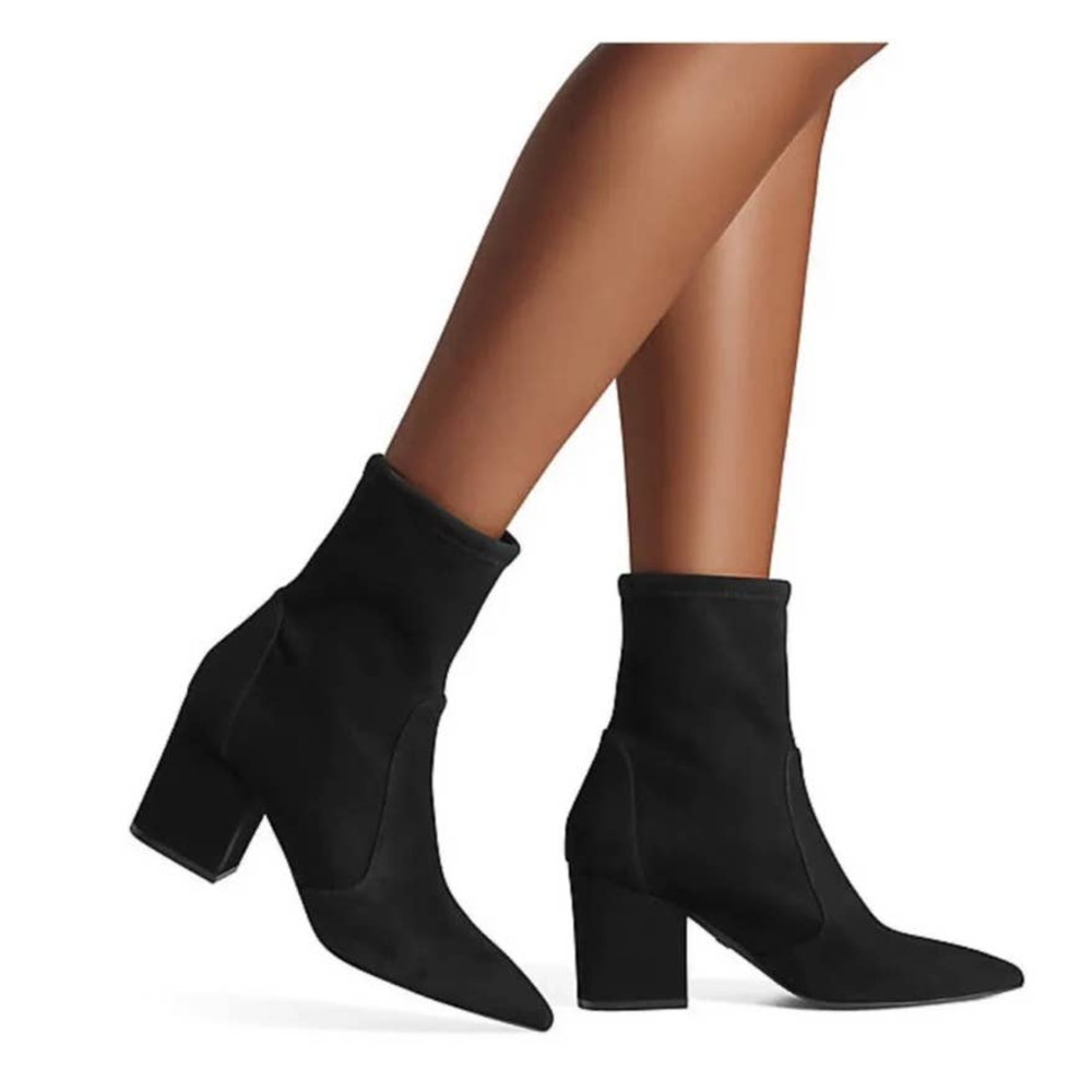 NWOT Stuart Weitzman Vernell 75 Boot Suede Booties Pointed Toe Black Women's 8